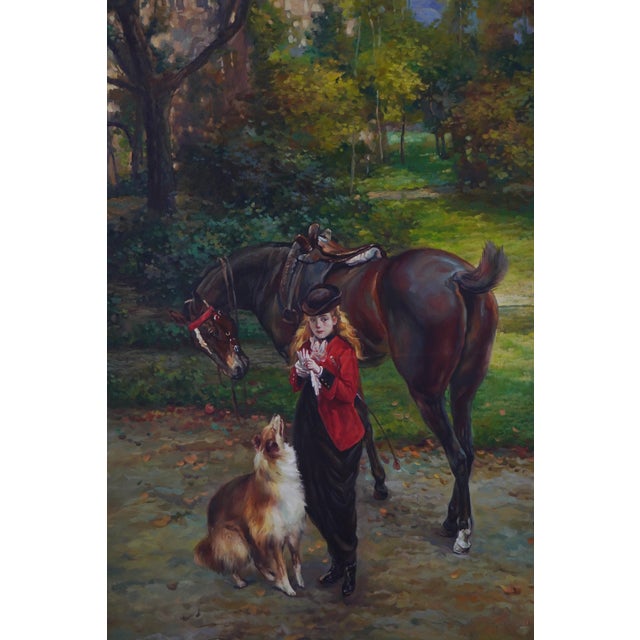 Paint Horse Girl & Dog Hand Painted Oil on Canvas For Sale - Image 7 of 12
