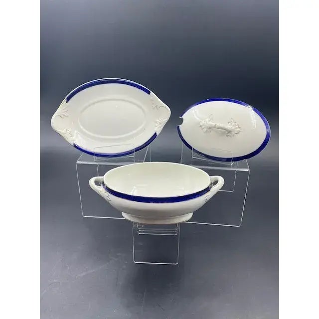 Mid 20th Century Large English Gravy Boat With Cobalt Blue Stripe For Sale - Image 16 of 18