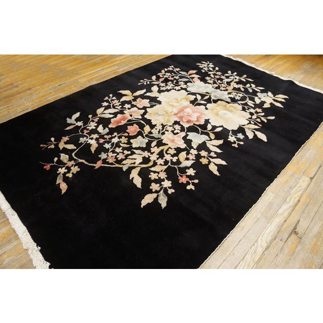 1920s Black Floral Antique Chinese Art Deco Carpet 5'9" X 8'6" by Nichols Workshop Knotted Wool Rug For Sale - Image 12 of 12