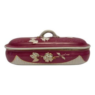 Antique Victorian Gilded Porcelain Floral Lidded Dish, Numbered (C-8). For Sale