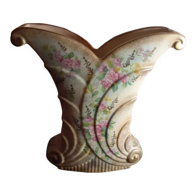 1960s Abingdon Pottery Hand-Painted Fan Vase For Sale