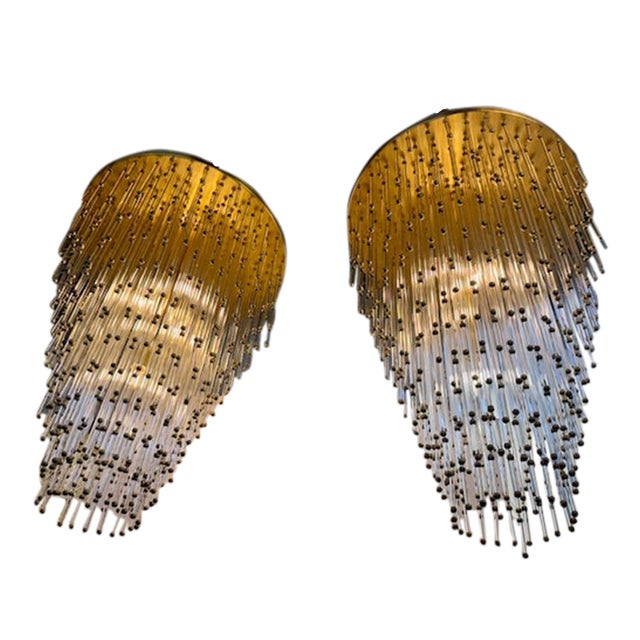 Pair of Italian Mid-Century Modern Style Glass Beaded Chandeliers For Sale
