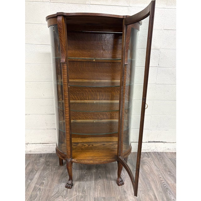 Victorian Antique Cortland Cabinet Co Quarter Sawn Bow Front Display Cabinet Curio For Sale - Image 3 of 10