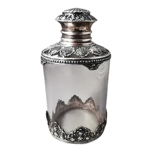 Antique Victorian Style Crystal and Silver-Tone Metal Toilet Bottle
