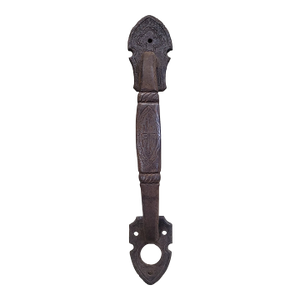 Antique Gothic Revival Cast Iron Church Door Handle W/ Inri Cross — c.1880s