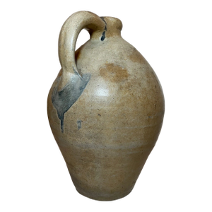 Antique 1800's Handmade Stoneware Salt Glazed Cobalt Pottery Jug Vase W/ Handle