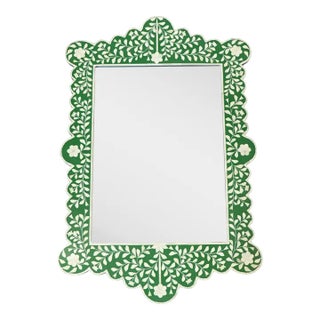 Tangier Green Bone Inlay Mirror With Floral Pattern For Sale