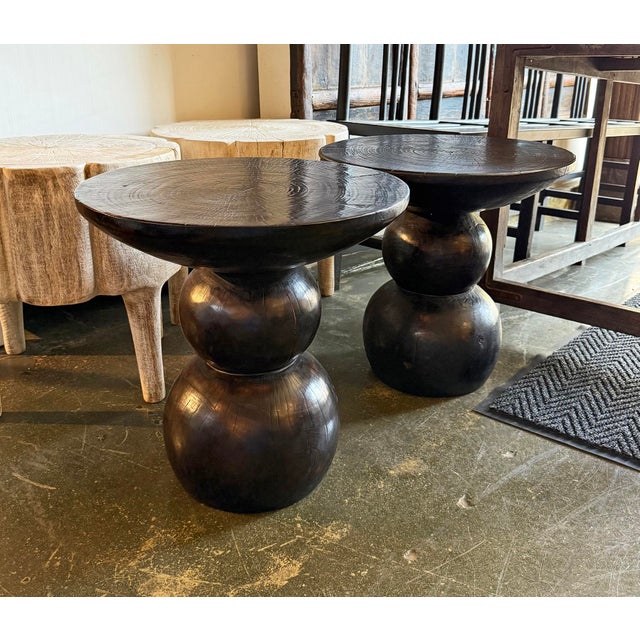 Espresso Solid Wood Ball Side Table For Sale - Image 9 of 9