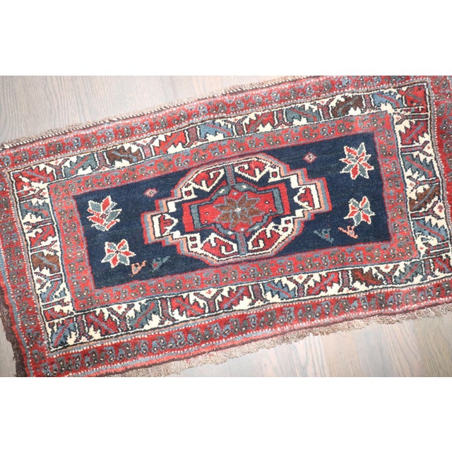 Antique Zabihi Collection Navy Persian Veramin Mini Rug - 1'7" x 3'1" For Sale - Image 4 of 5