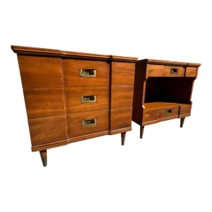 Widdicomb Campaign Style Solid Cherry Brass Pulls Night Stands Tables