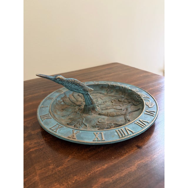 French Country Vintage English Country Iron Verdigris Garden Sundial With Hummingbird For Sale - Image 3 of 8