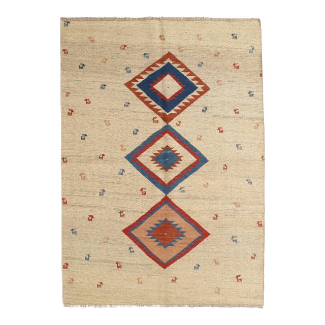 Vintage Sumak Rug With Geometric Medallions 5'3" X 7'9" For Sale