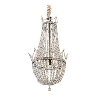 Antique Early 20th Century Beaded Basket Shaped Crystal Chandelier For Sale