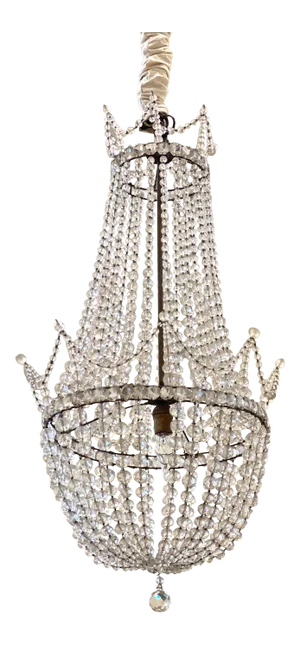 Antique Early 20th Century Beaded Basket Shaped Crystal Chandelier