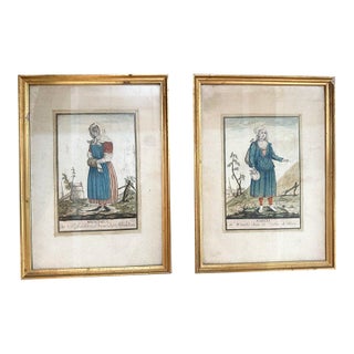 Pair of Signed Framed French Country Lithographs For Sale