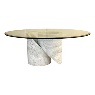 Carrara Marble Coffee Table with Oval Glass Top, Italy, 1960s For Sale