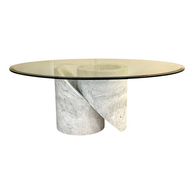 Carrara Marble Coffee Table with Oval Glass Top, Italy, 1960s For Sale