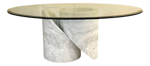 Carrara Marble Coffee Table with Oval Glass Top, Italy, 1960s