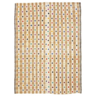 1960s Vintage Embroidered Turkish Kilim Rug- 6′1″ × 8′2″ For Sale