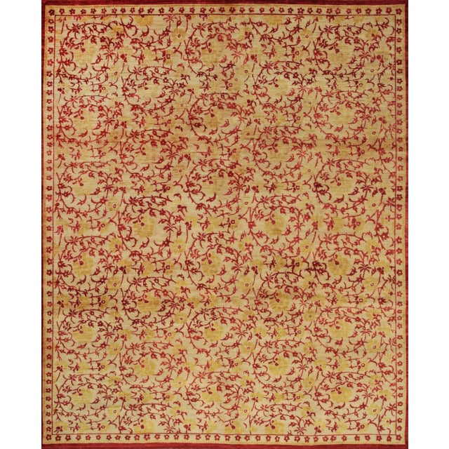 2020s 9x12 Celia Unique Ivory Floral Guard Stripe Modern Hand Knotted Afghan Wool Rug For Sale - Image 5 of 7
