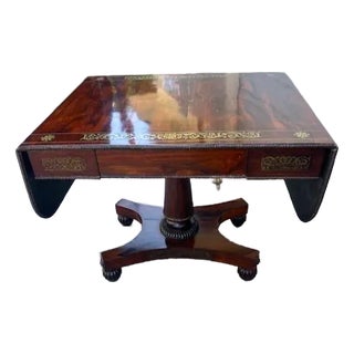 Early 19th Century English Rosewood Regency Style Sofa Table Brass Inlay For Sale