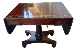 Early 19th Century English Rosewood Regency Style Sofa Table Brass Inlay