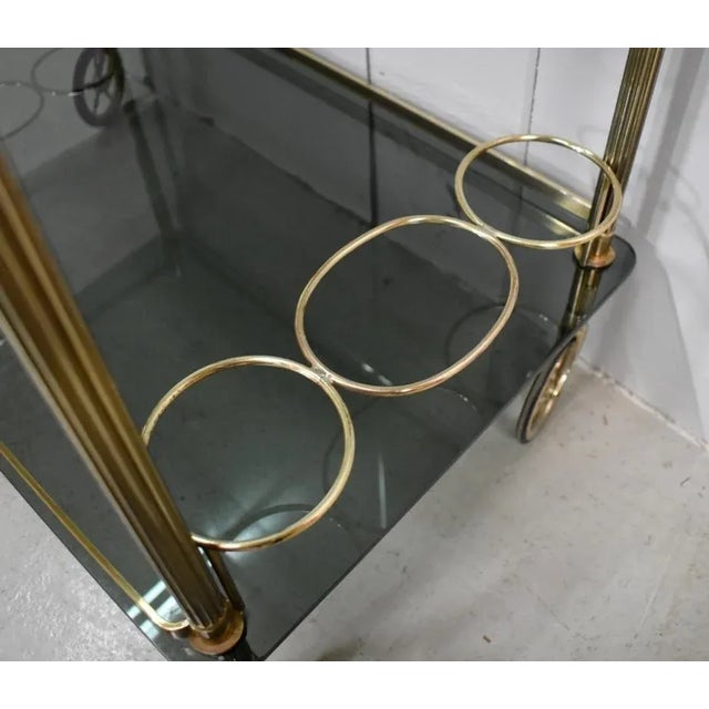 Rolling Brass & Smoked Glass Trolley, 1970s For Sale - Image 11 of 18