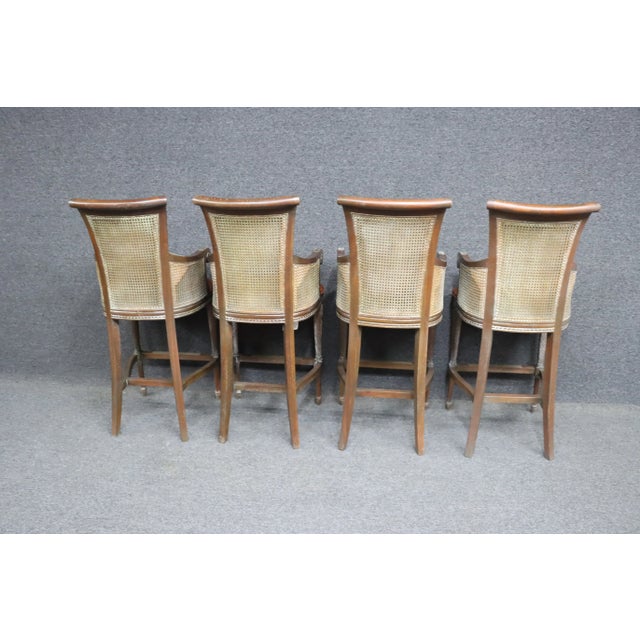 Country French Cane & Leather Barstools/4 For Sale - Image 10 of 11
