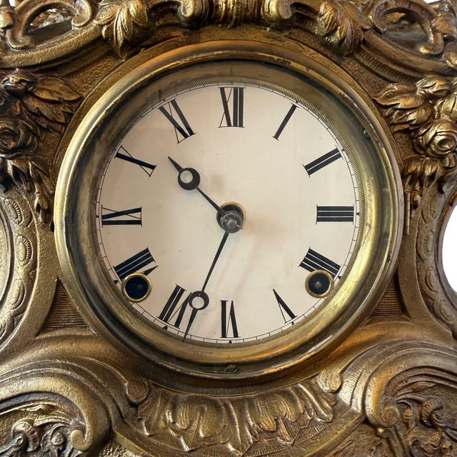 Late 19th Century Antique Rococo Revival Gilt Spelter Mantel Clock, Ansonia Movement, Bird Motif, Late 19th C For Sale - Image 5 of 7