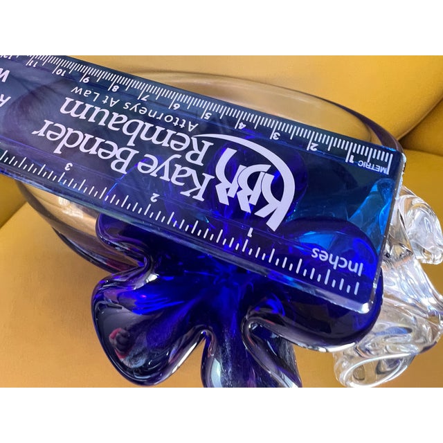Handblown Art Glass Bowl Beranek Czech Artsy Cobalt Blue Centerpiece 9"d X 4"h For Sale - Image 11 of 12