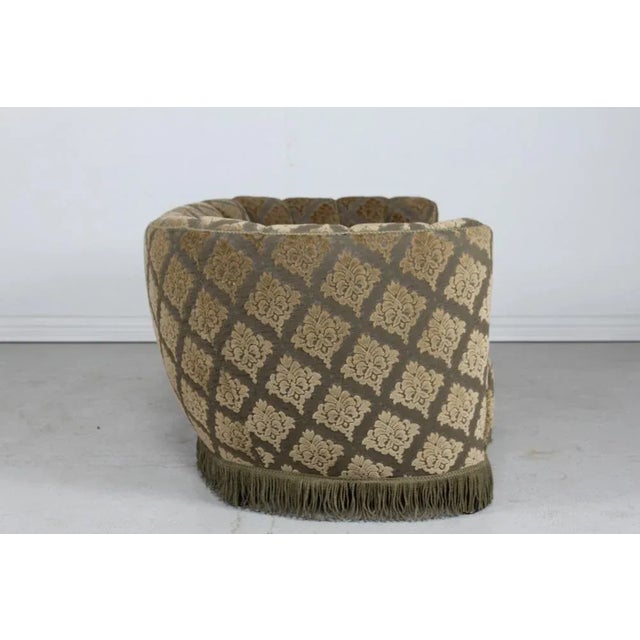 Forest Green Danish Art Deco Curved Sofa with Green Floral Velour Upholstery, 1950s For Sale - Image 8 of 12