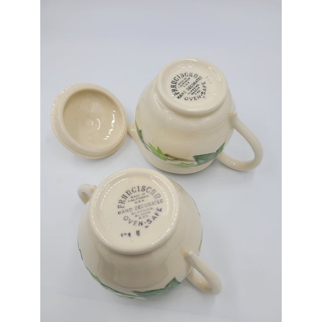 1950s Franciscan Ivy Hand-Decorated Creamer & Lidded Sugar Set - 3 Pieces For Sale - Image 11 of 12