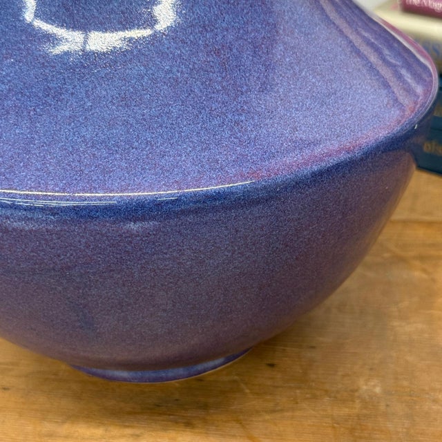 Long Neck Purple Ceramic Vase with Wide Bottom & Blue Hues For Sale In New York - Image 6 of 10