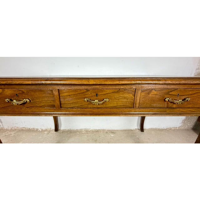 1940s Spanish Oak Writing Desk with Three Drawers, 1940 For Sale - Image 5 of 11