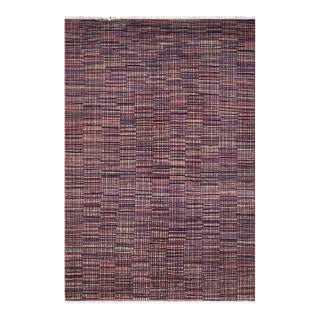 Abstract Black/Gold High Low Wool Rug - 5'10'' X 9'1'' For Sale