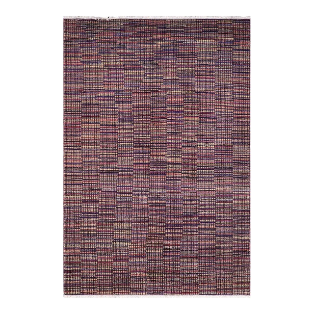 Abstract Black/Gold High Low Wool Rug - 5'10'' X 9'1'' For Sale