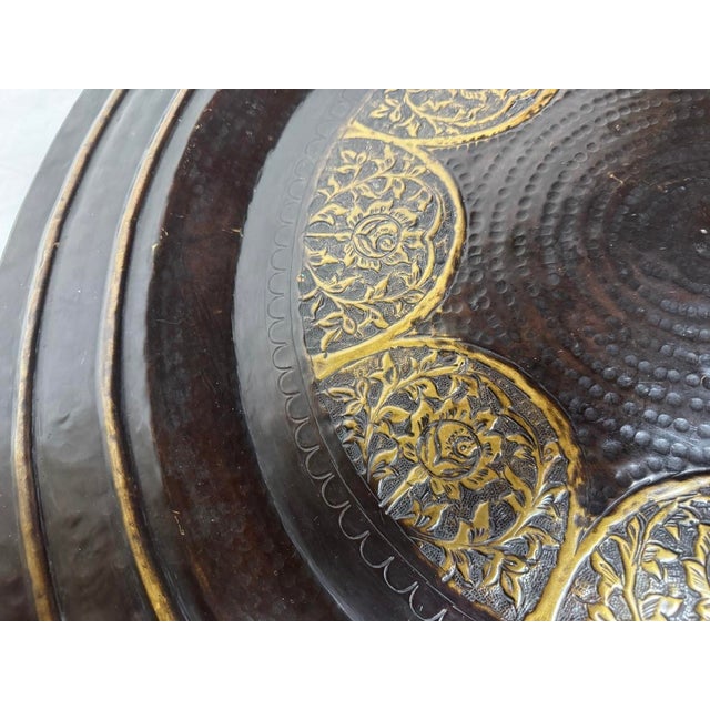 Large 30” Persian Style Repousse Floral Brass Tray Black Bronze Finish For Sale In Phoenix - Image 6 of 12
