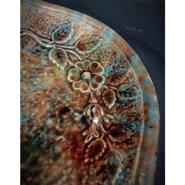 French Provincial Vintage 20th Century Floral Hand Painted Decorated Serving Platter For Sale - Image 3 of 7