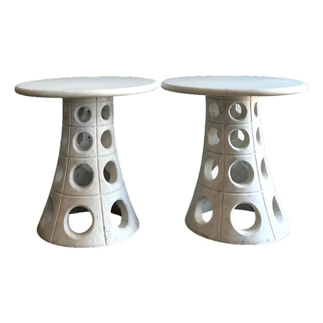 Vintage Italian Marble Cutout Side Tables - A Pair For Sale