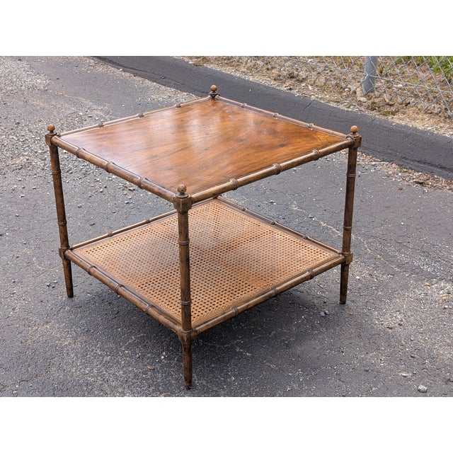 Baker Furniture Mid 20th Century Two-Tier Caned Faux Bamboo End Table For Sale - Image 9 of 11