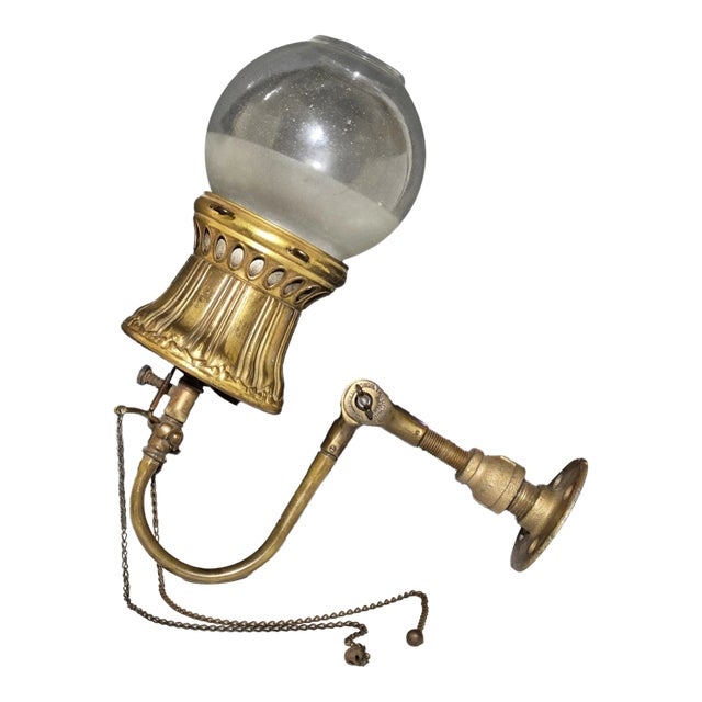 Antique Gilt Bronze Welsbach Gas Light/ Lamp Fixture/ Sconce& Oc White Bracket For Sale