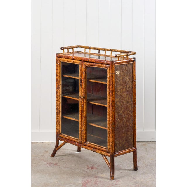 Brown Antique Victorian Tiger Bamboo Glazed Bookcase Cabinet (C. 1870) For Sale - Image 8 of 15