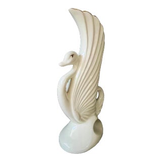 Midcentury Swan Vase Ivory With Gold Accents For Sale