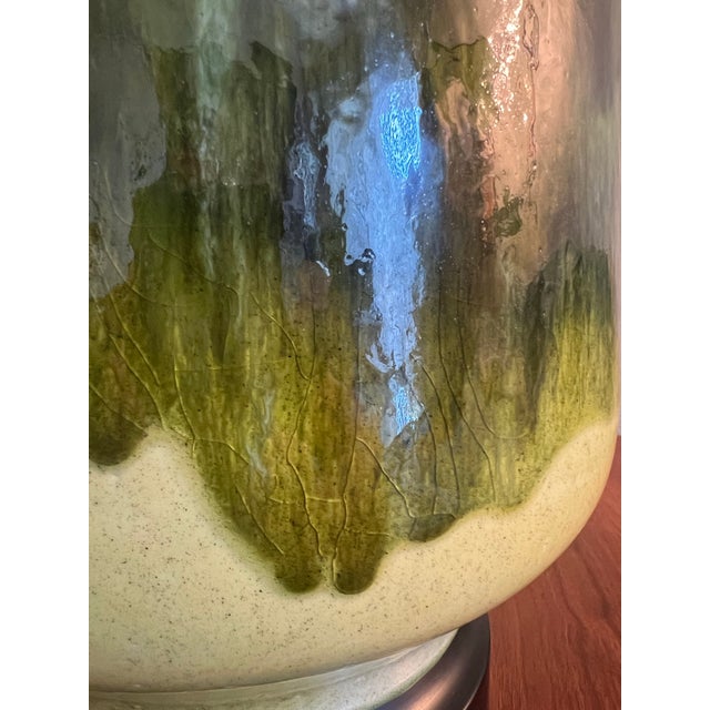 Green Vintage Mid Century Modern 1960s Drip Glazed Ceramic Table Lamps For Sale - Image 8 of 12