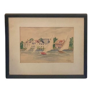 Vintage Charleston Battery Watercolor Painting by Mary Felton For Sale
