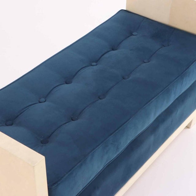 2000 - 2009 A Large Parchment Covered Upholstered Bench in the Manner of Jean-Michel Frank. For Sale - Image 5 of 6