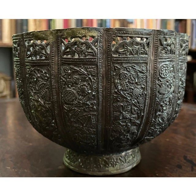 Islamic Antique 1800s Middle Eastern / Kashmiri Copper Pierced Bowl For Sale - Image 3 of 7
