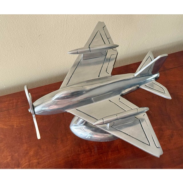 Restoration Hardware Mid 20th Century Art Deco Futuristic Prototype Chrome Plane Model Sculpture on Stand For Sale - Image 4 of 9