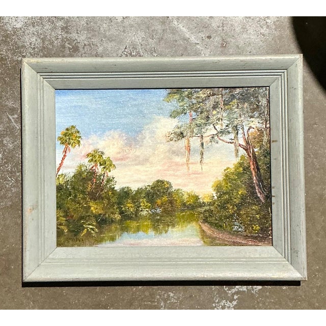 Mid-Century Modern Vintage Landscape Oil Painting on Board For Sale - Image 3 of 15