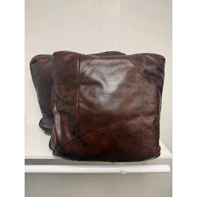 Vintage Distressed Leather Square Accent Throw Pillow Covers (Set of 2) 20"x20" For Sale In Saint Louis - Image 6 of 13